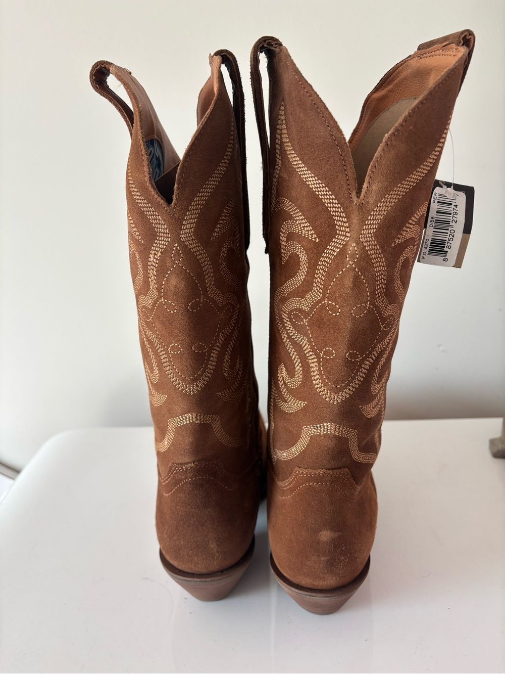 dingo Brown Suede Western Booties with Embroidered Detail - Picture 4 of 6